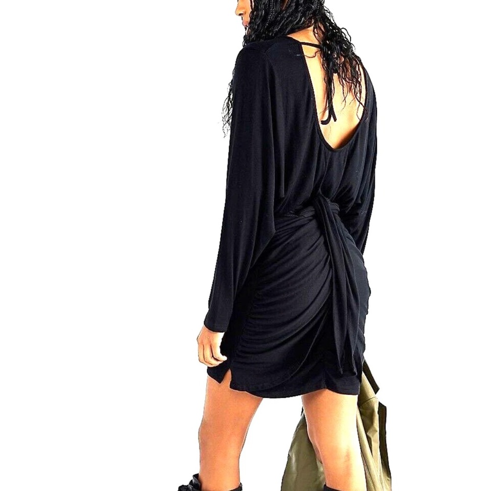 Free People Black Long-Sleeve Mini Dress with Open Back
